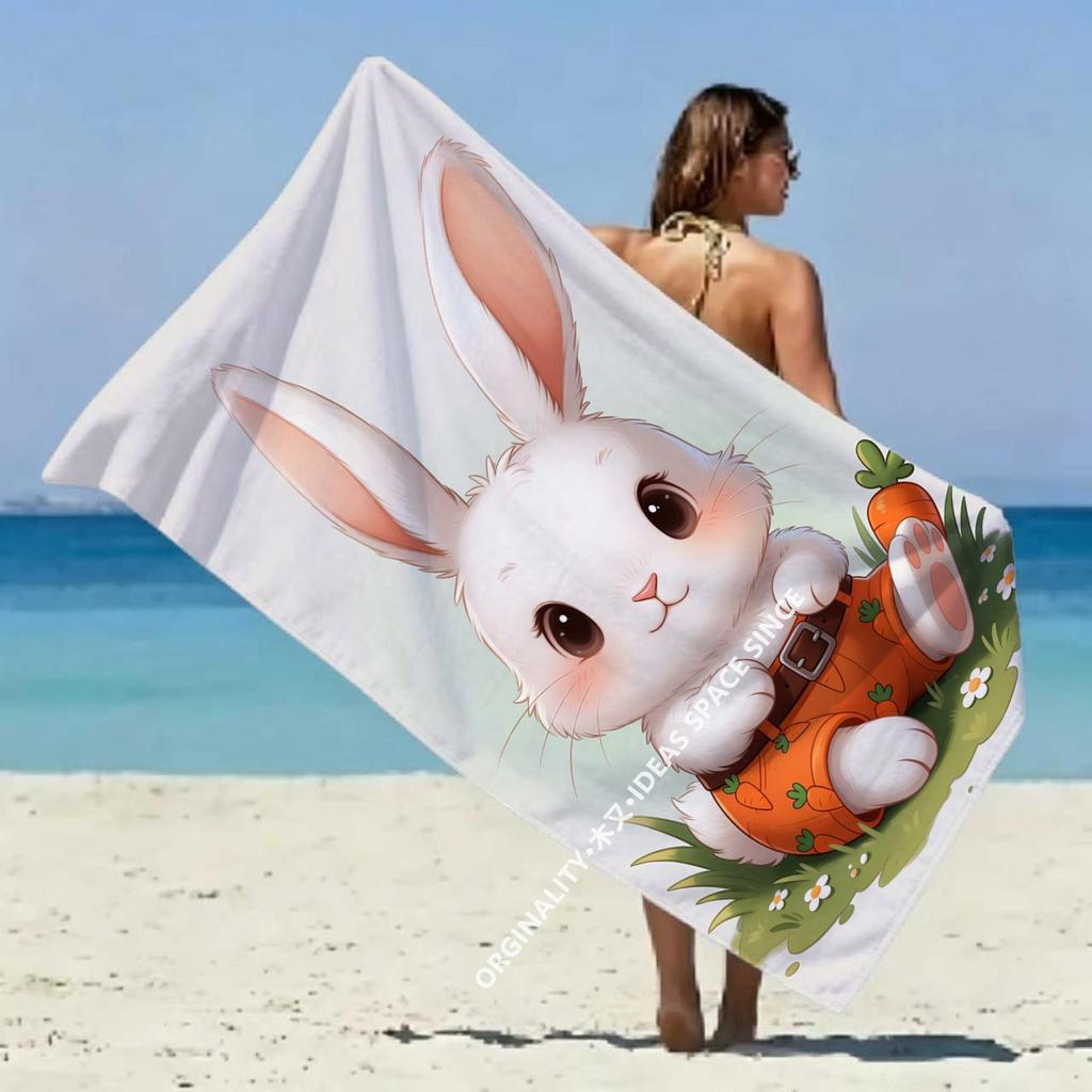 Cartoon Carrot Bunny Beach Towel Patterned Sunscreen And Windproof Suitable For Swimming Pool Camping Travel Blanket