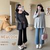 2026 Spring/Autumn Korean Style Maternity Sequin Knit Top: Belly Covering, Slimming, Elastic Fit