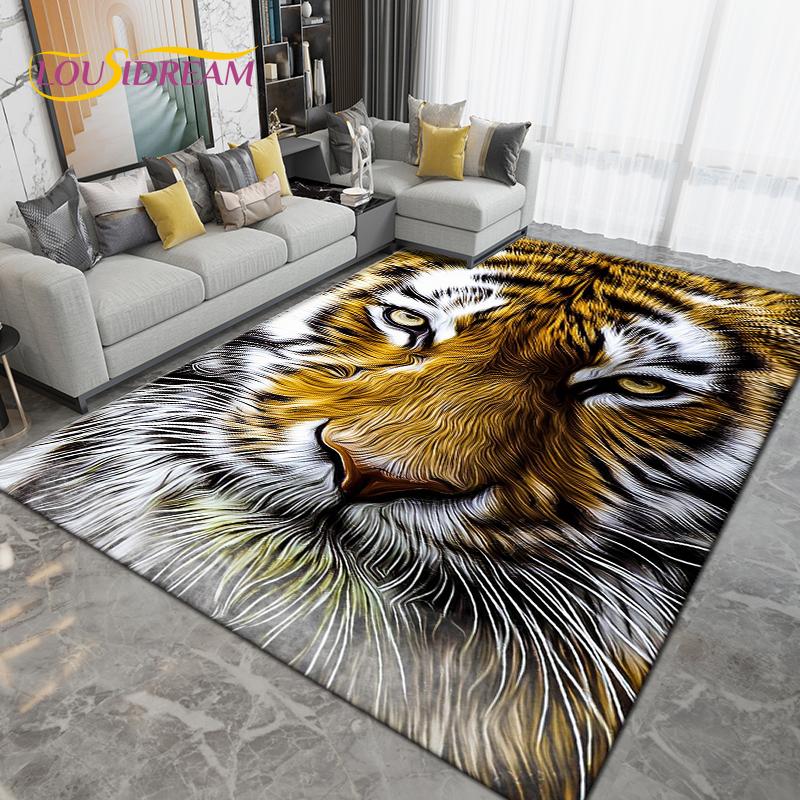 Cartoon Tiger Lion Wolf Animal Area Rug,Carpet Rug for Living Room Bedroom Sofa,Doormat Kitchen Bathroom Non-slip Floor Mat Gift
