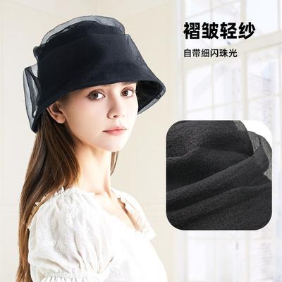 Printemps nouveau fil de lin plissé chapeau de pêcheur à bassin design de niche pare-soleil crème solaire montre petit visage à la mode polyvalent