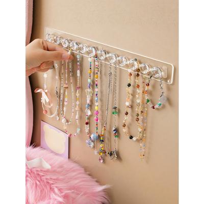 1pc Jewelry Organizer Stand For Necklaces, Bracelets, Earrings And Rings Transparent Wall-Mounted Display Rack For Dressing Table Jewelry Storage Hook