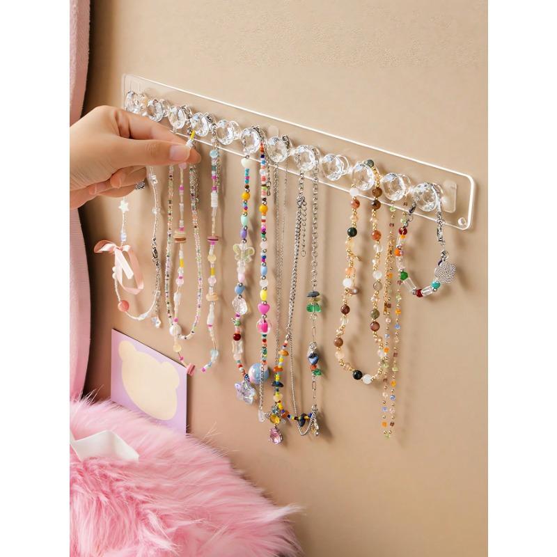 1pc Jewelry Organizer Stand For Necklaces, Bracelets, Earrings And Rings Transparent Wall-Mounted Display Rack For Dressing Table Jewelry Storage Hook
