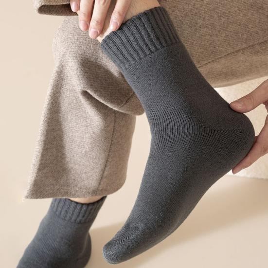 5 Pairs Men's Fleece-Lined Thermal Crew Socks Soft Cozy Winter Floor Socks Thick Warm Mid-Calf Snow Socks