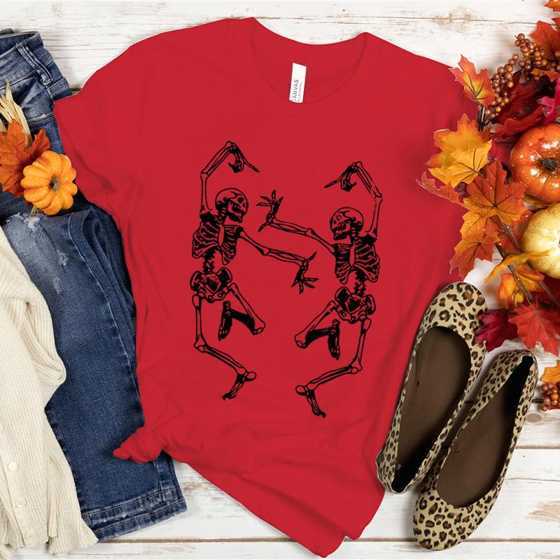 Halloween T-Shirt mit Skelett-Grafik T-Shirts Skelette feiern und tanzen T-Shirts Lustiges gruseliges Shirt Kurzarm-Tops