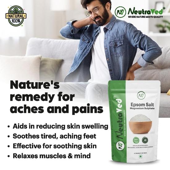 NeutraVed Epsom Salt for Foot- 1Kg| 100% Pure Epsom Bath Salt Crystal | Unscented Magnesium Sulphate - 1Kg