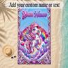 Unicorn Theme Soft Beach Towel Personalized Custom Name Text Towel Portable for Beach Pool Travel