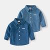 Children's Clothing Spring and Autumn Kids Long Sleeves Shirt Clothes Boys' Denim Shirt Baby Boy Casual Pure Color Square Collar Top