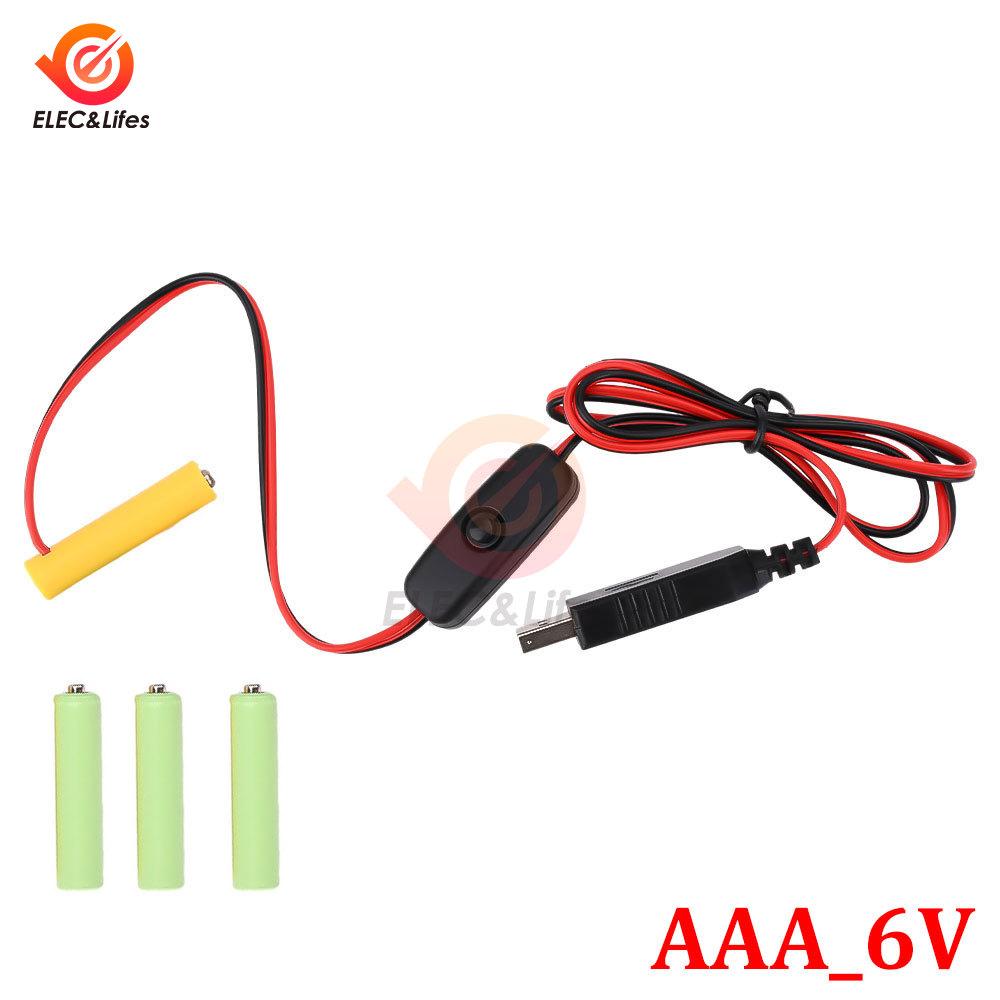 Universal 1/1.1/6V AA LR6 Battery 1V AAA Battery Eliminator USB Power Supply Cable With Switch for Electric Toys LED Lights