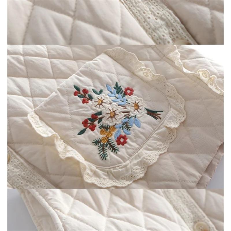 Autumn Winter Sleeveless Lace Casual Women's Down Cotton Vest Coat Advanced Korean Version Ladies Waistcoat Jacket