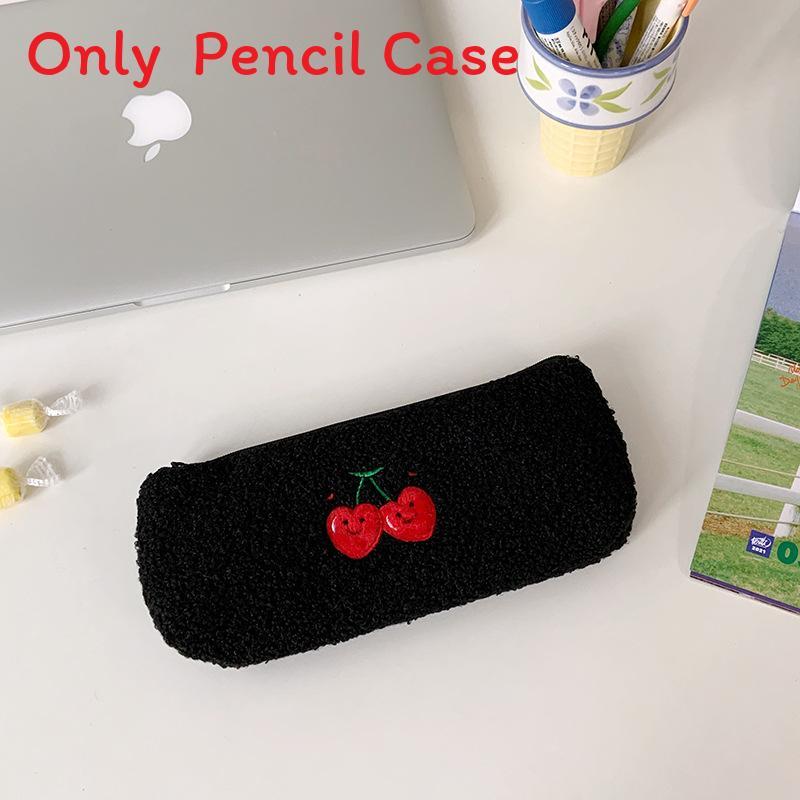 Cherry Plush Pen Case With Large Capacity For Students And Travel Storage