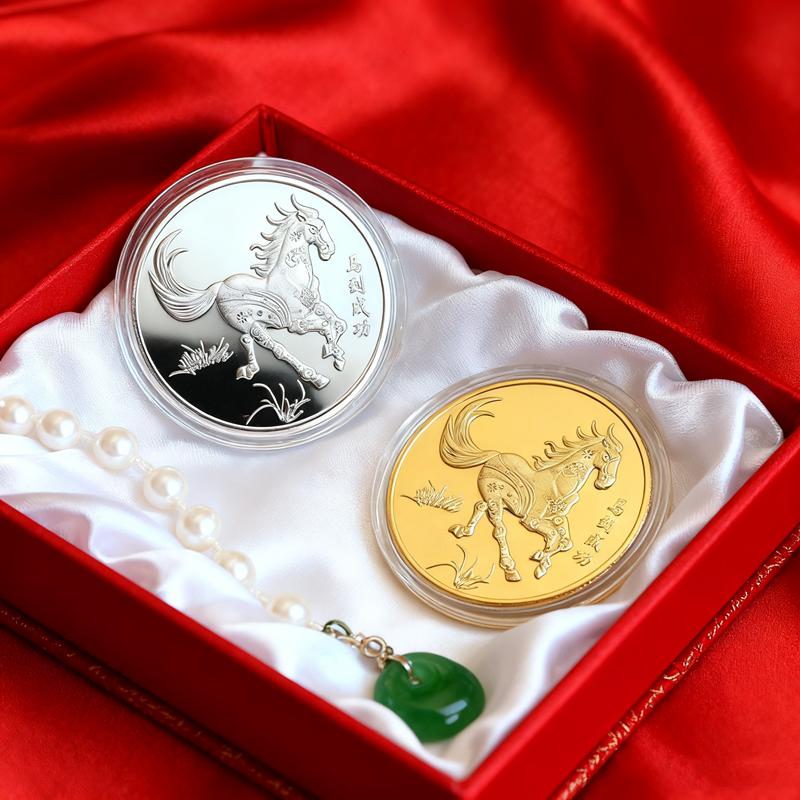 1 st 40 mm Metallsamling 2026 Kinesiska nyåret Guld Souvenir Mynt Lyckodjur Häst Samlar Mynt Silver Utmaningsmynt