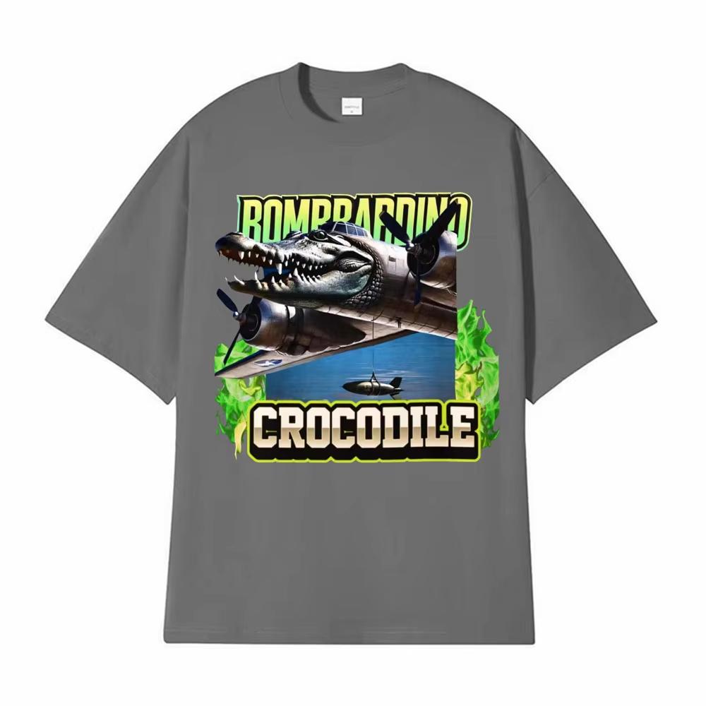 Bombardino Crocodile Funny Reptile Meme T-shirts for Men Fashion Gothic High Quality T Shirt Women Vintage Short Sleeve T-shirts
