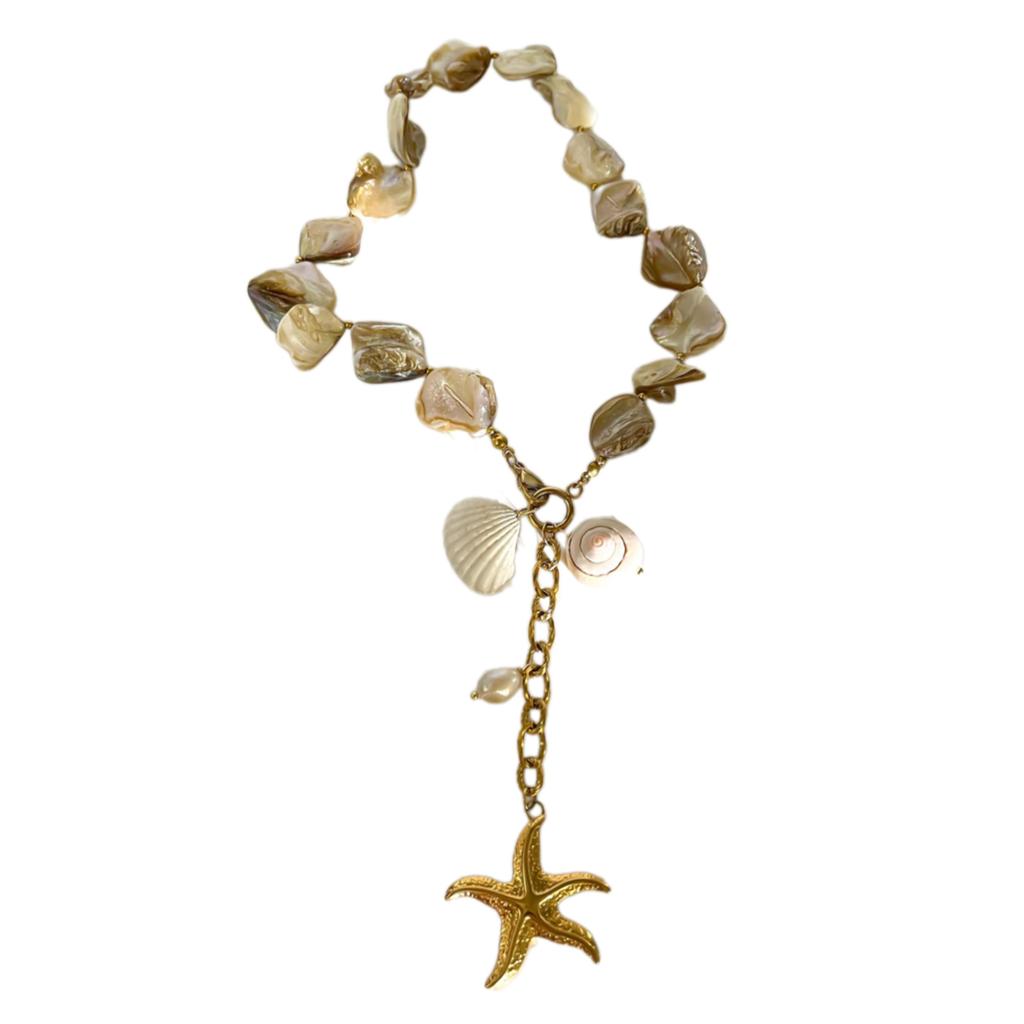 Shell Starfish Necklace Statement Necklace Starfish Pendant Necklace Exaggerated Neck Jewelry for Summer Beach Wear
