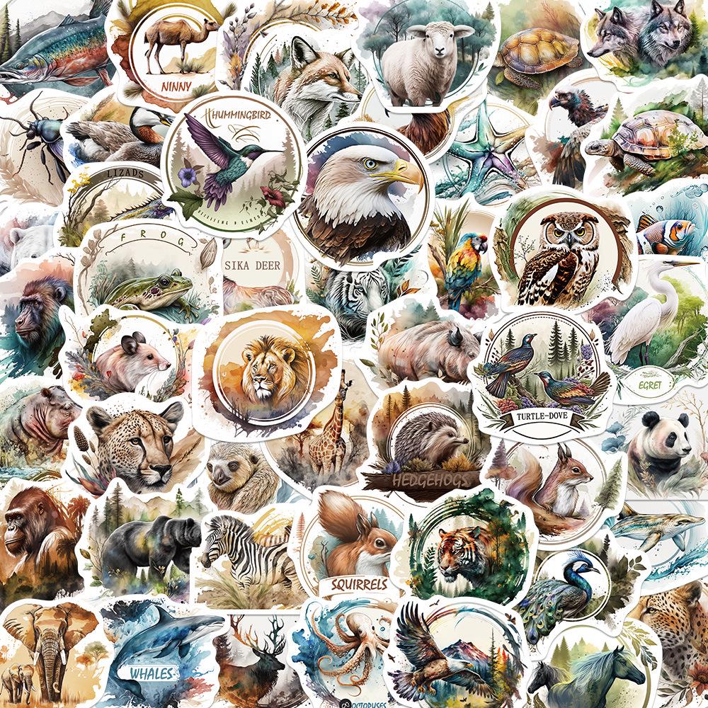 Sada samolepek divoké zvěře: Los, Alpaka, Panda & Lev