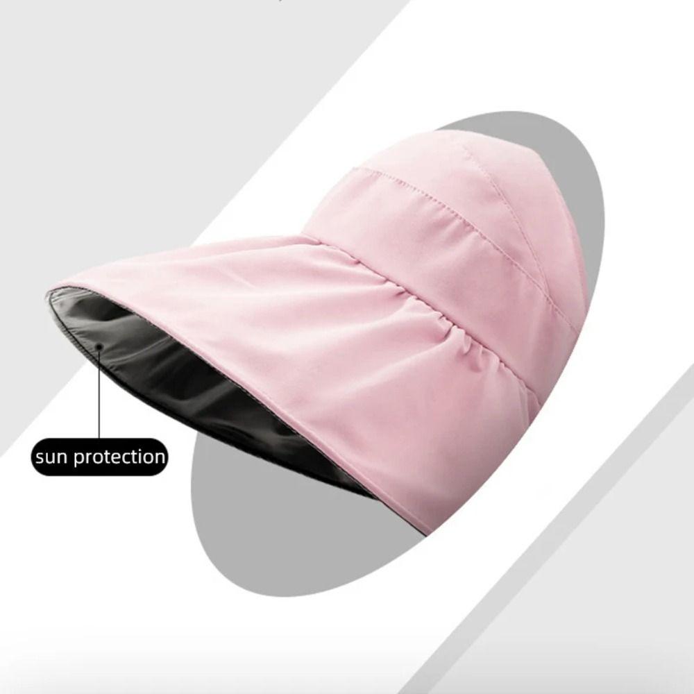 Sunscreen Black Vinyl Sunshade Hat UV Protection Empty Top Hats Retro Sun Protection Cap Travel