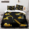 Digger Duvet Cover Set Cartoon Heavy Machinery Truck Crane Mixer Excavator Tractor Pattern For Kid Teen Polyester Bedding Set