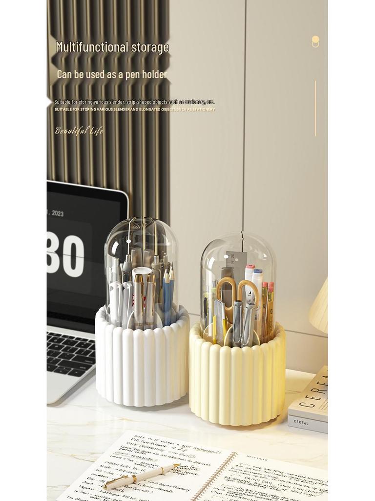 Rotating Makeup Brush and Lipstick Organizer – Dustproof Cosmetic Storage with Partitioned Design