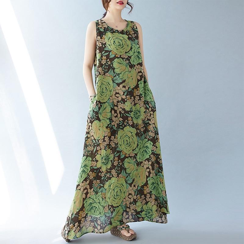 Fără mâneci Plus size vintage Floral nou în rochii pentru femei rochie lejeră lungă de vară