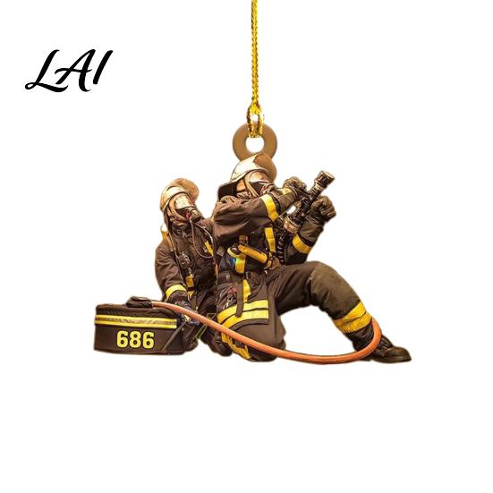 Rear View Mirror Accessories Christmas Tree Firefighter Ornament with Lanyard Widely Used