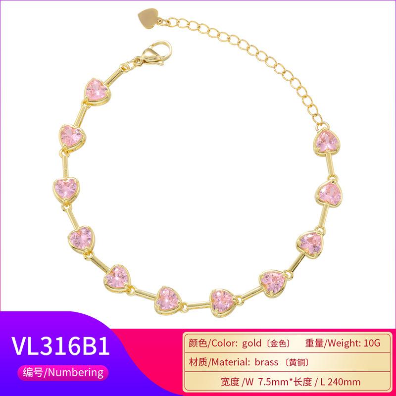 Elegant Temperament Inlaid With Diamonds, Pink Diamonds, Bamboo Joints, Love Bracelet, Necklace, Sweet Peach Heart Jewelry Set Vl315-316