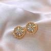 Real gold electroplated zircon rhombus flower stud earrings retro new Chinese earrings earrings