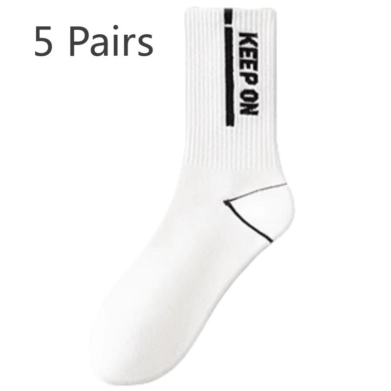 5 Pairs of Men's Autumn Trend Sports Pure Cotton Middle Tube Deodorizing and Wicking Sweat Teenagers Socks