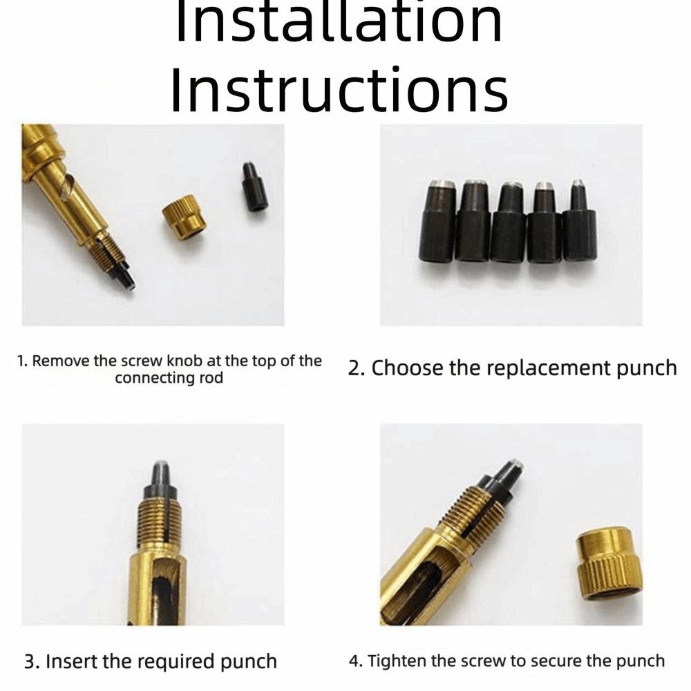 Wooden Handle Belt Hole Puncher 6 Tips Size Automatic Punching Tool Screw Punch  Wristband