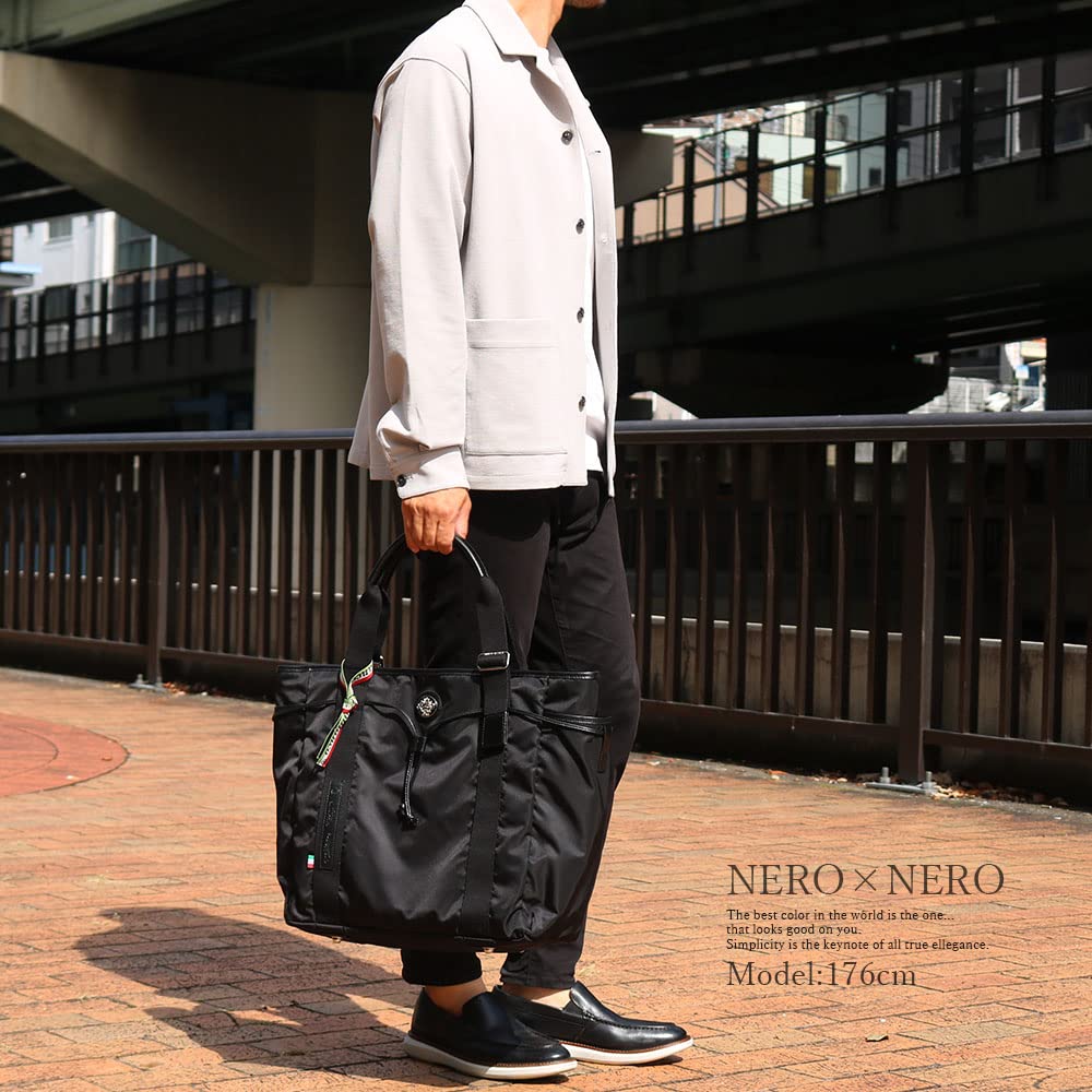 Orobianco ARINNA-C (NEROBlack) Luxury Limonta Nylon Tote Bag for Men, Genuine Leather, Large Capacity, Made In Italy, Men's Bag, Brand Name, Travel,