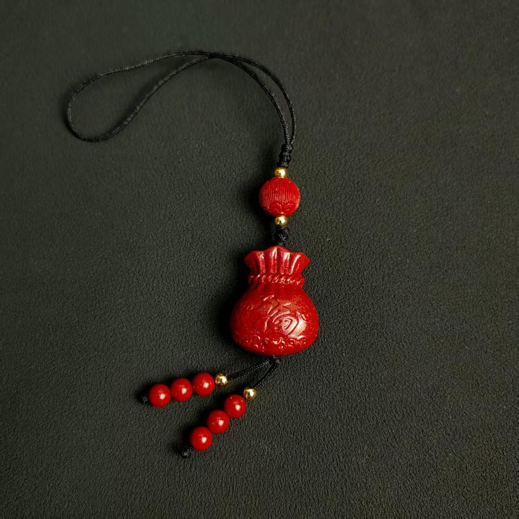 Chinese Purple Gold Sand Fu Mobile Phone Charm - Cinnabar Gourd Ruyi Pendant Key Ornament