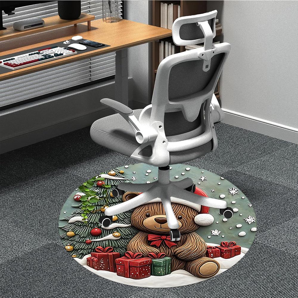 1PC Christmas Bear Office Round Area Rug, Mat Suitable For Office, Under Office Chairs Bedroom Living Room Home Decor, Room Deco