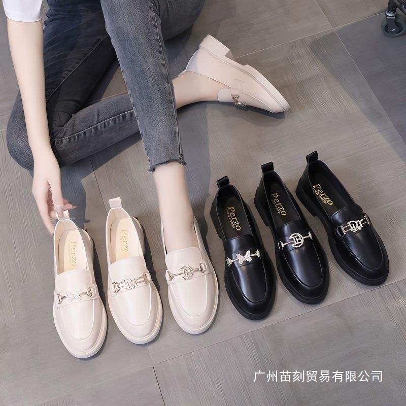 Women's Small Leather Shoes Women's British Style Women's Shoes Small Fragrant Style Soft Sole One Pedal Spring and Autumn Students