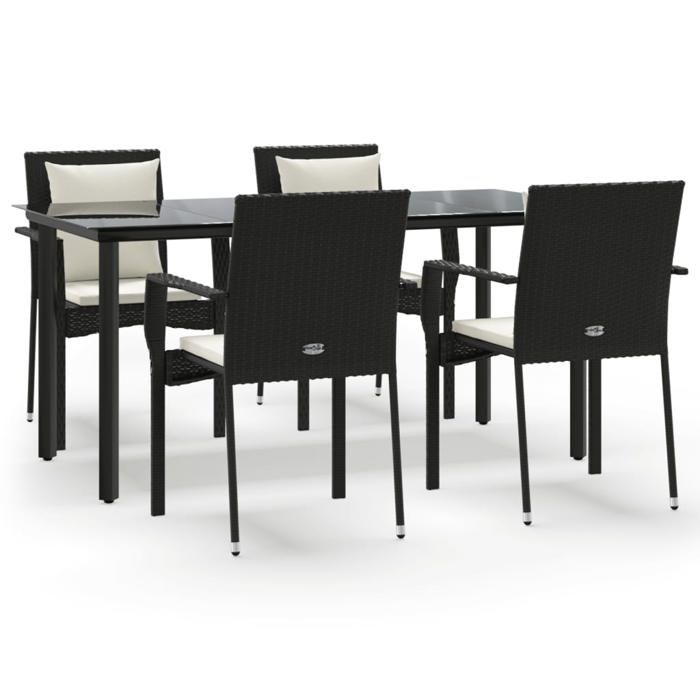 VidaXL Mobilier à dîner de jardin et coussins 5pcs Noir Résine tressée 3185110