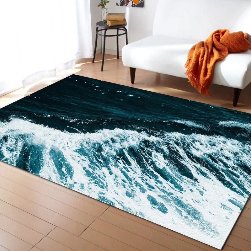 Sea Wave Printed Carpet for Home Living Room Decor Floor Mat Non-slip Bedroom Bedside Coffee Table Area Rugs Bathroom Doormat