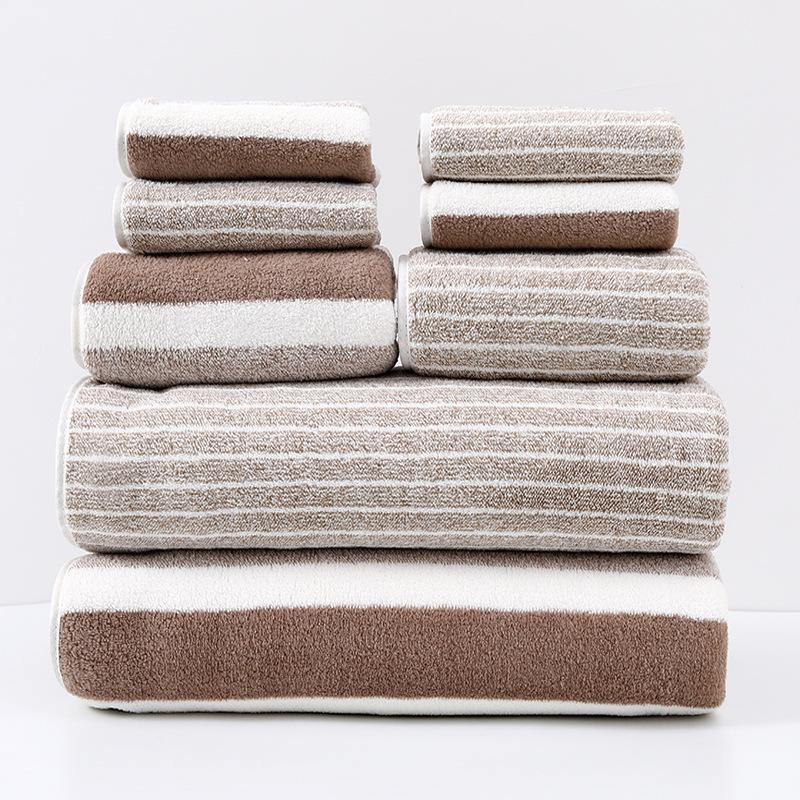 8-Piece Coral Fleece Towel Set Super Soft & Highly Absorbent Bath & Face Towels Narrow & Wide Stripe Design Shedding Resistant for Bathroom Spa
