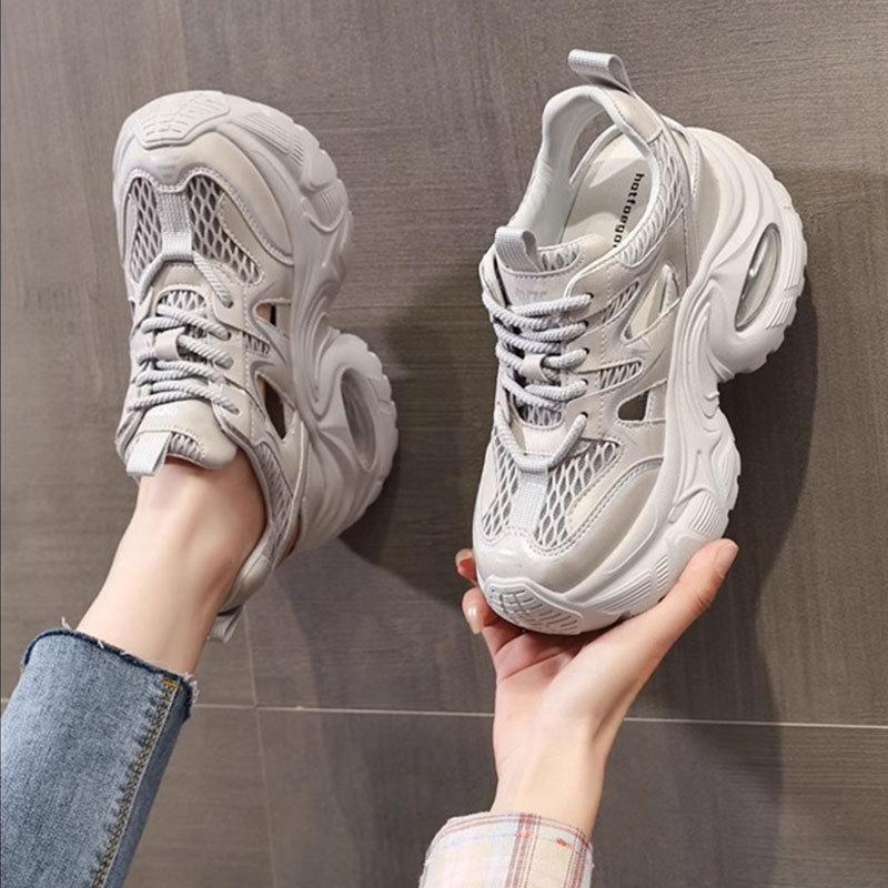 Baotou Roman Sports Sandals Summer New Hollow Mesh Breathable Thick Sole Inner Height Increase Casual Dad Shoes