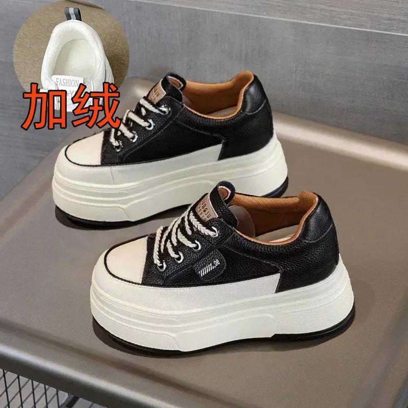 Fashion 9cm Genuine Leather Platform Sneakers Wedge Shoes for Women Breathable Sneakers Autumn Casual Shoes Hidden Heel Zapatillas Mujer