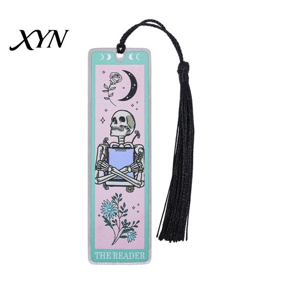 Skull Pattern Bookmark Tarot Card Bookmark, Stainless Steel Skeleton Page Marker, Thin High-definition Printed Metal Book Mark for Students