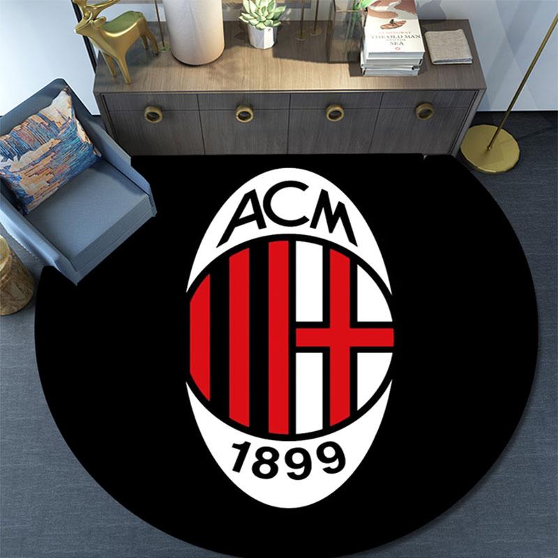 Tappeto Rotondo Stampato AC Milan, Tappeto Circolare Lavabile Antiscivolo per Soggiorno Camera da Letto Sala Giochi, Decorazione per Tifosi Sportivi, Regalo per Feste Compleanni