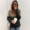 Women Autumn Winter Plush Hoodie Sweatshirts Leopard Splice Long Sleeve Turtleneck Zipper Casual