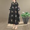 DIMANAF New 2026 Women Plus Size Spring Summer Beach Long Black Dress Vintage Lady Loose Oversize Maxi Floral Print Cotton Button