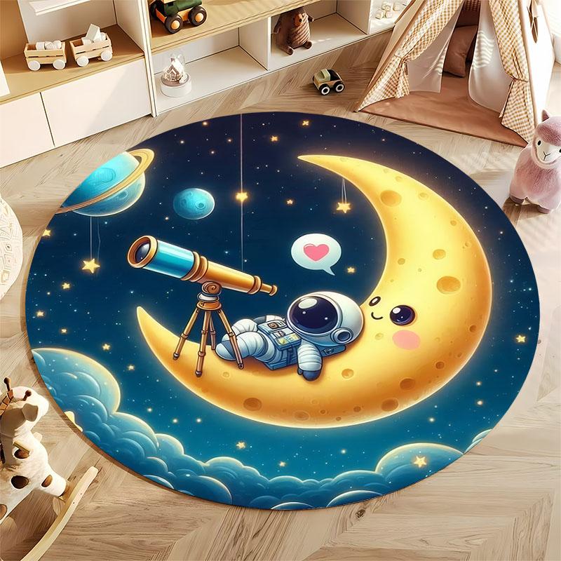 3D HD Astronaut and Moon mat for Kids' Rooms round carpet for home sofa bedroom, gift for kids, Non-slip decorative rug