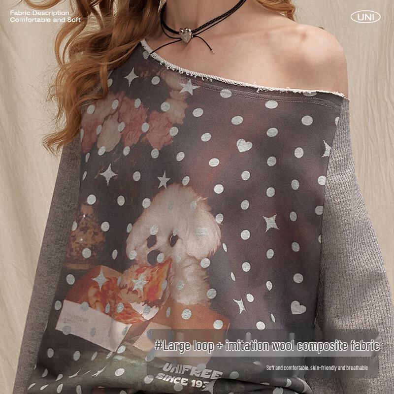 UNIFREE Women's Loose Fit Off-Shoulder Terry Sweatshirt