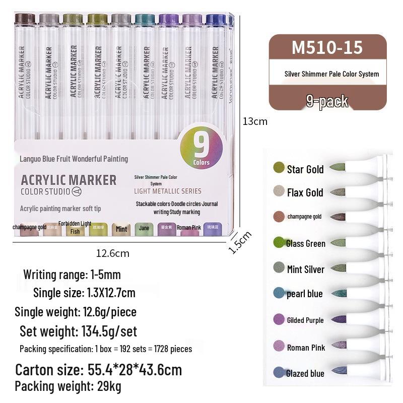 Blue Fruit 510 Acrylmarker-Set mit weicher Spitze – 9 mischbare Aquarellfarben für die Kunstmalerei