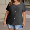 Plus Size Women's Fashion Casual Vintage Soild O-Neck Short Sleeve Button T-Shirt Top