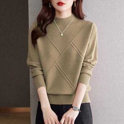 Automne Hiver Col Mi-Haut Couleur Unie Pull Tout-Allant Femme Décontracté Mode Tricoté Fond Pull Top