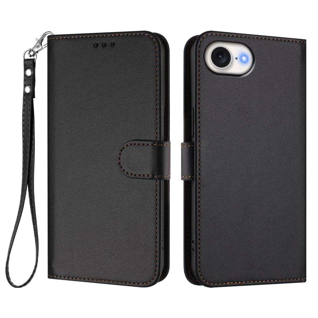 For iPhone 16e Leather Case Wallet Stand Phone Cover with Wrist Strap