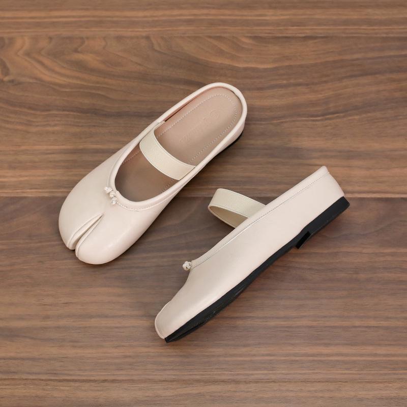 2025 Summer Women s Closed Toe Slip-on Hidden Heel Flat Mules with Tabi Split Toe Design 38 абрикосовый