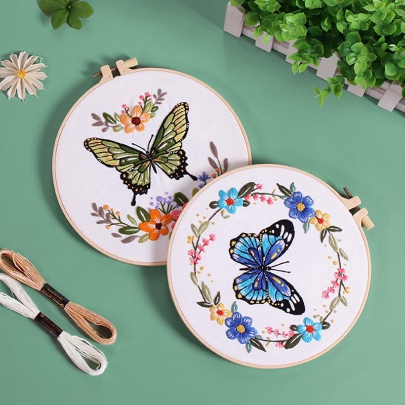 Butterfly Floral Embroidery Kits Embroidery Set with Thread and Needle Embroidery Starter Kits Crosses Stitching Set