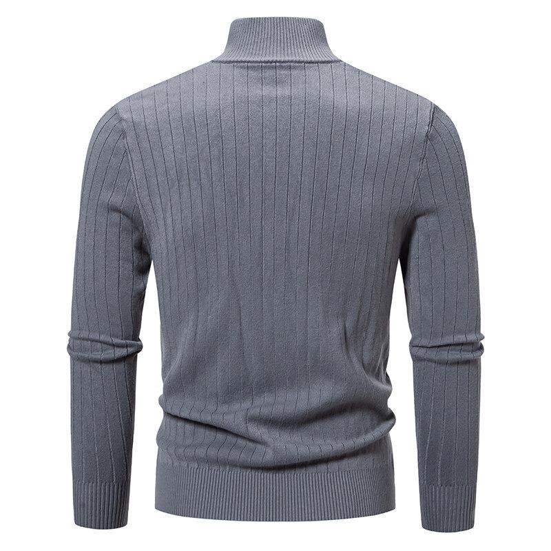 Mens Stand Collar Thickened Jacquard Zip Up Cardigan Knit Sweater