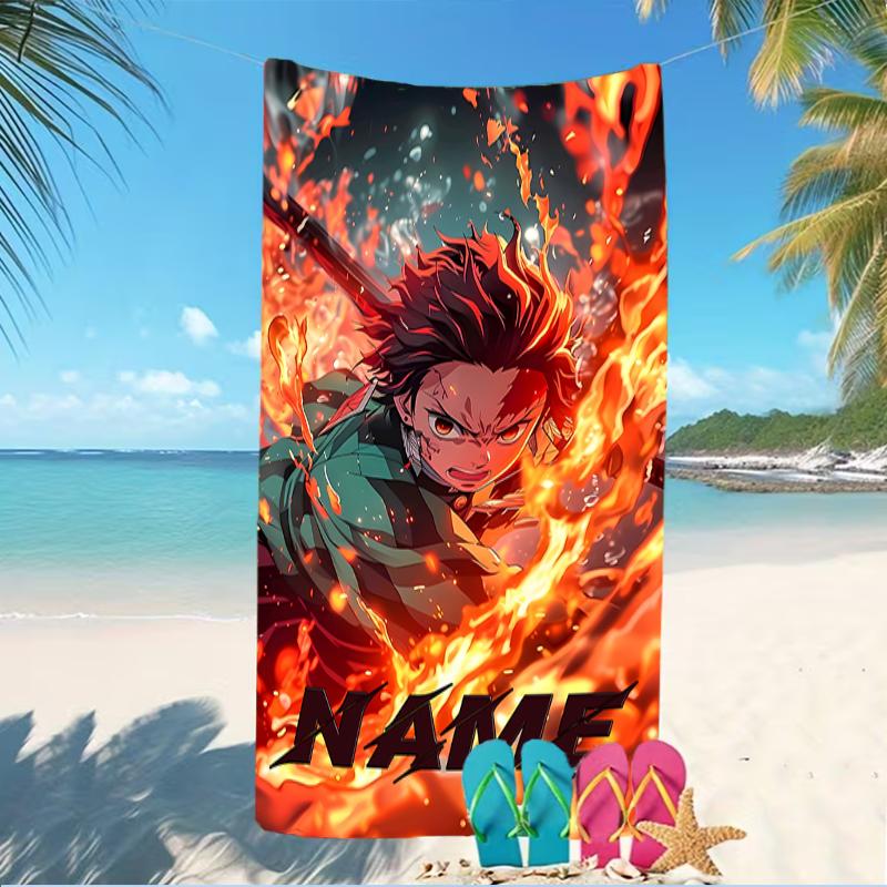 Customizable Personalized Beach Towels Demon Slayer Tanjiro Themed designs.Suitable for the Beach, Yoga, Sports;ideal As Beach Accessories